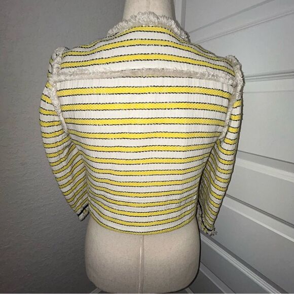 Veronica Beard Stripe Print Frayed Trim 3/4 Length Sleeve Blazer Jacket - Picture 3 of 11